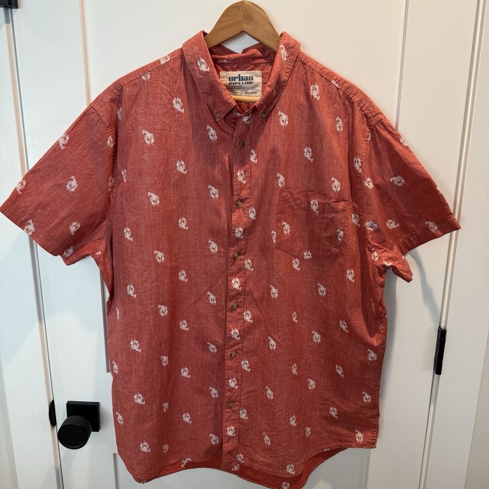 Urban Pipeline Men's Washed Out Red Lobster Button Down Casual Shirt Size XXL